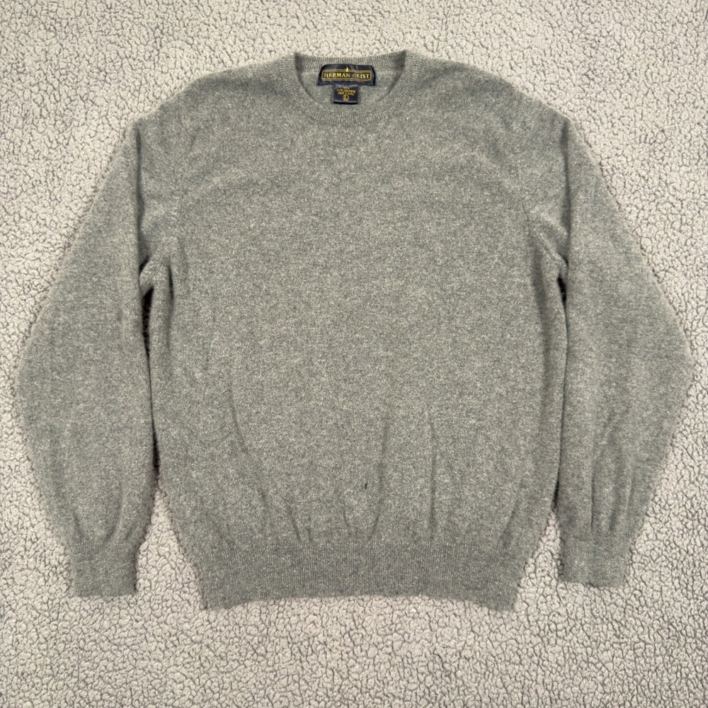 Herman Geist Gray 100% Cashmere Crewneck Sweater Mens Large L Heather Grey